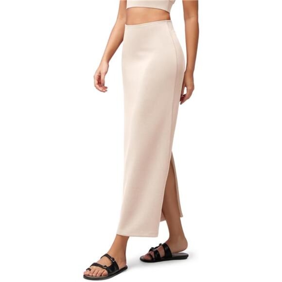 Soft Maxi Skirt, Casual Long Pencil Skirts Beige - Picture 1 of 5